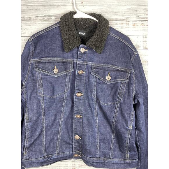 Hudson Women's Denim Blue Jean Fleece Lined Trucker Jacket Sz XL - Picture 2 of 6
